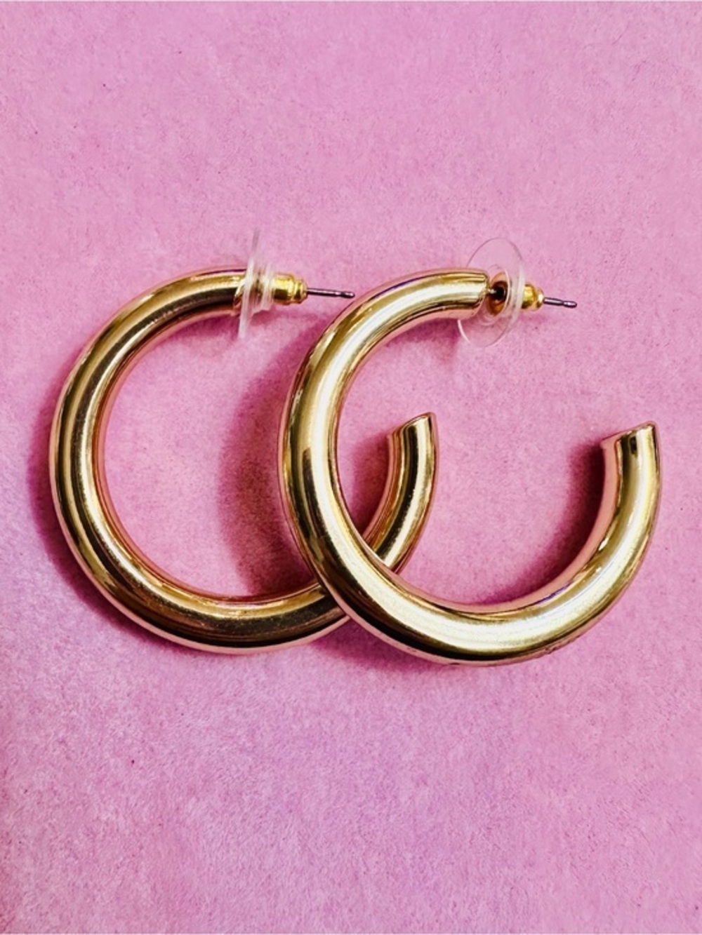 Gold Tone Chunky Hoop Earrings